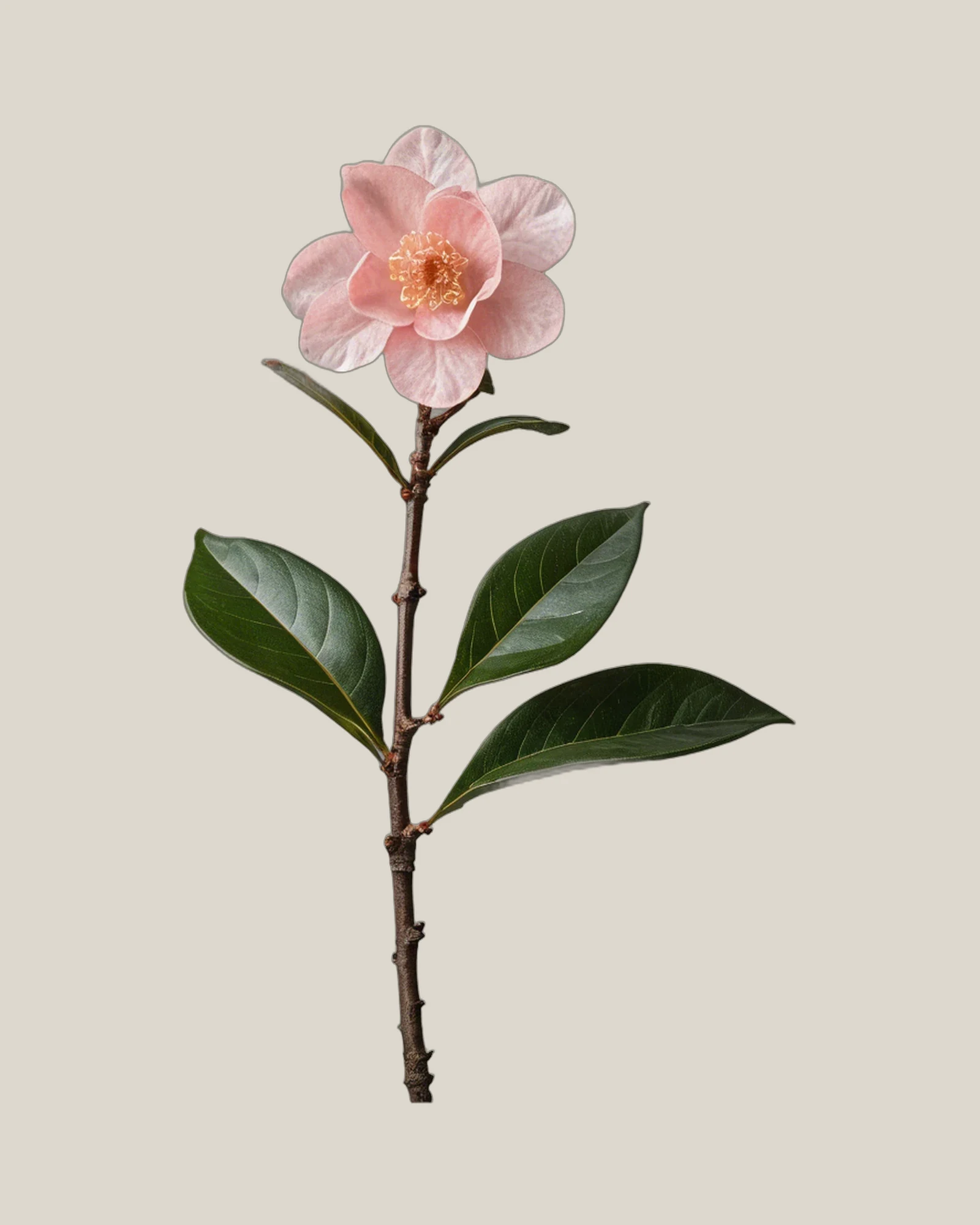 Camellia – Camellia japonica, freigestellte botanische Studioaufnahme