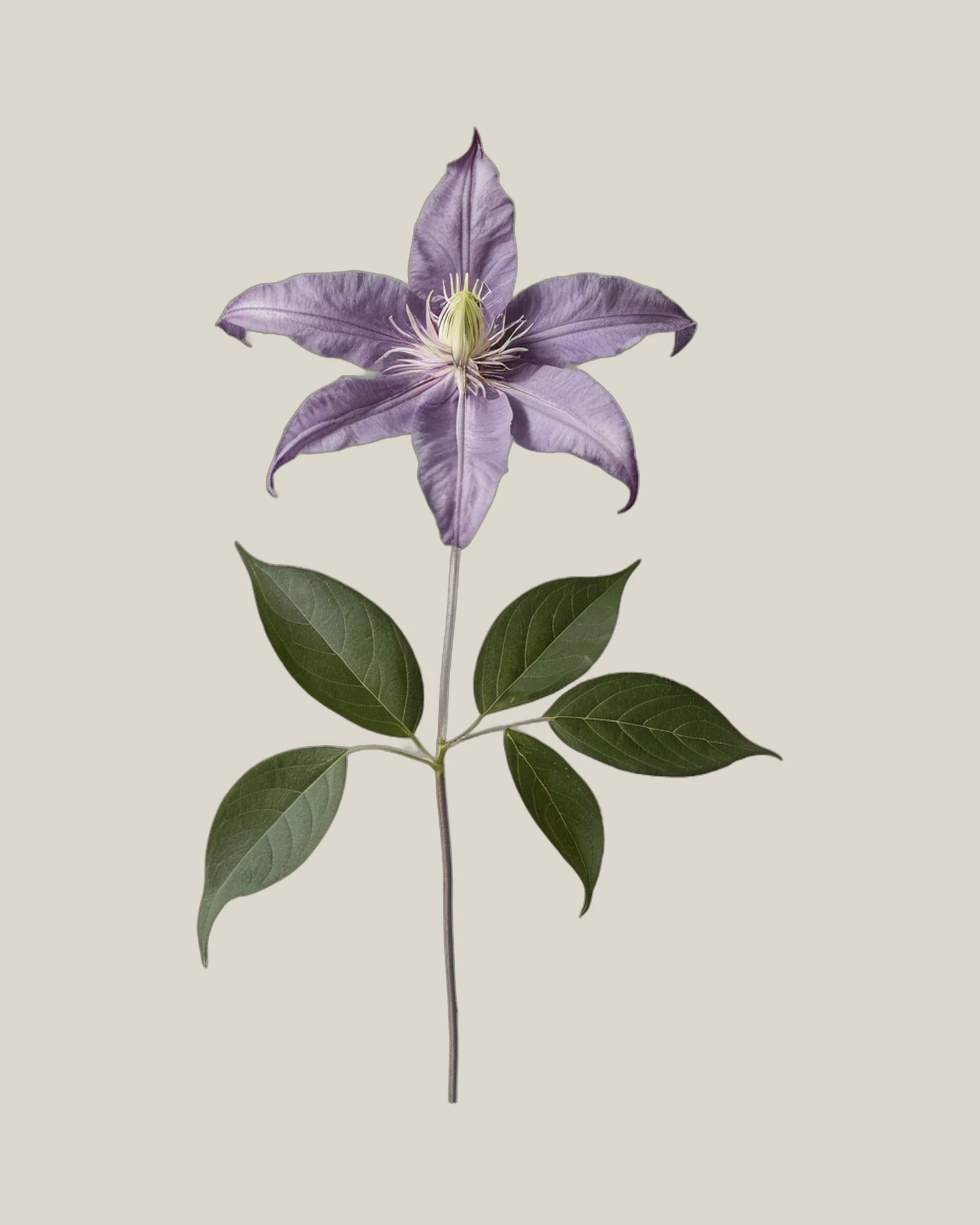 Clematis – Clematis, freigestellte botanische Studioaufnahme