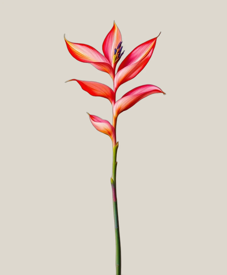 Heliconia Sexy Pink – Heliconia caribaea, freigestellte botanische Studioaufnahme