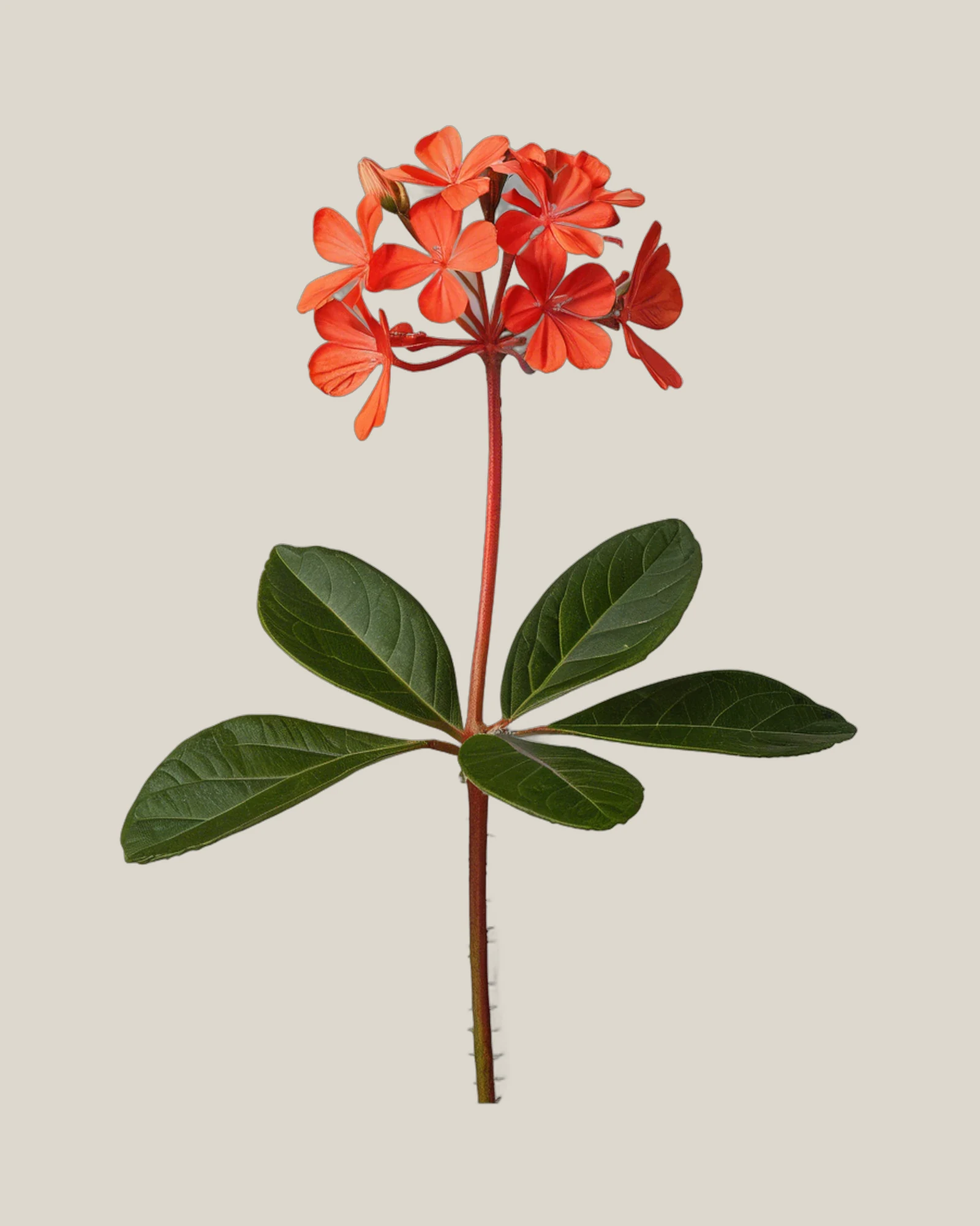 Ixora – Ixora coccinea, freigestellte botanische Studioaufnahme